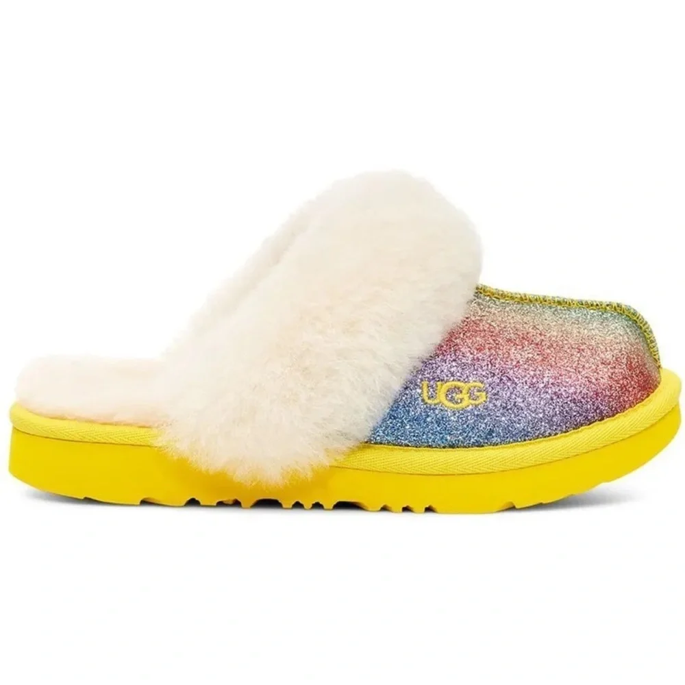 UGG GIRLS SIZE 6 RAINBOW COZY II GLITTER SLIP-ON SLIPPERS (TAYLOR SWIFT VIDES)